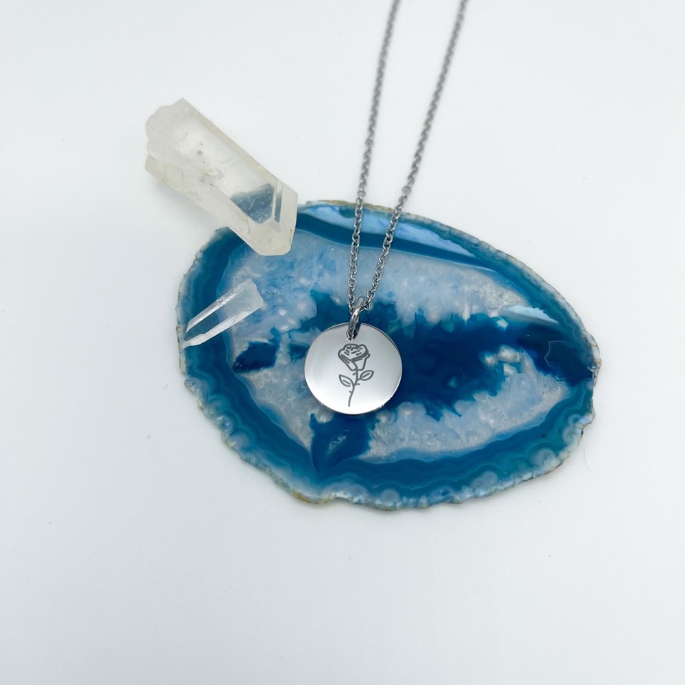 Stainless Steel Birth Month Flower Necklace